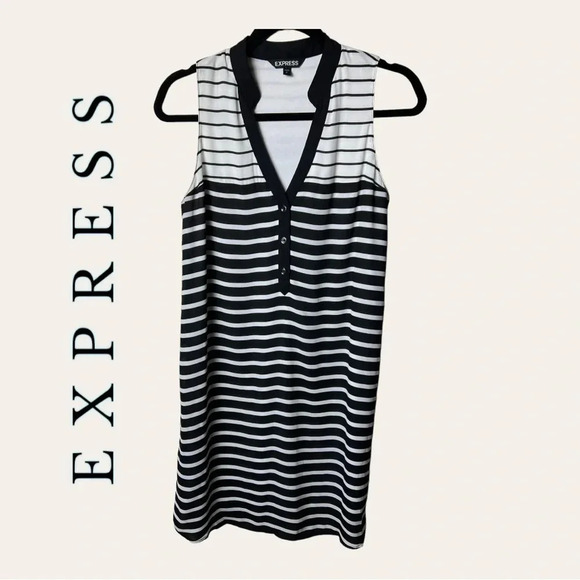 1005. EXPRESS KNEE LENGTH DRESS STRIPES BLACK AND WHITE IN‎ COLOR SIZE SMALL - Picture 1 of 9